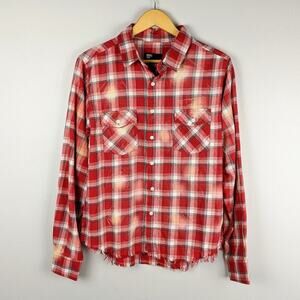Russel Park Red Distressed Bleach Fray Hem Shirt S